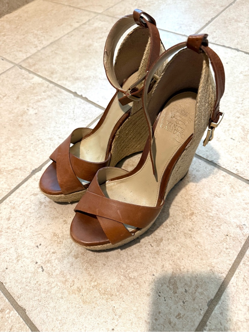 Vince Camuto Brown Espadrille Wedge Sandals - Ankle Strap - Picture 2 of 3
